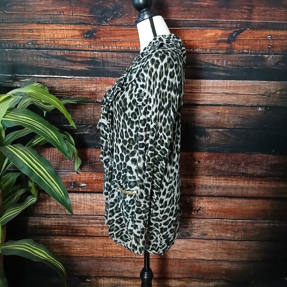 INC International Concepts Sweater Cardigan XL Camo Leopard Ruffle Front - Picture 6 of 11